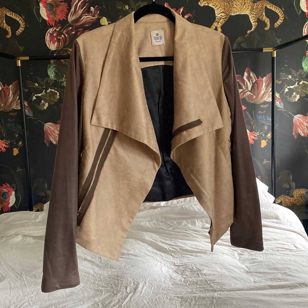 Lightweight faux suede moto jacket